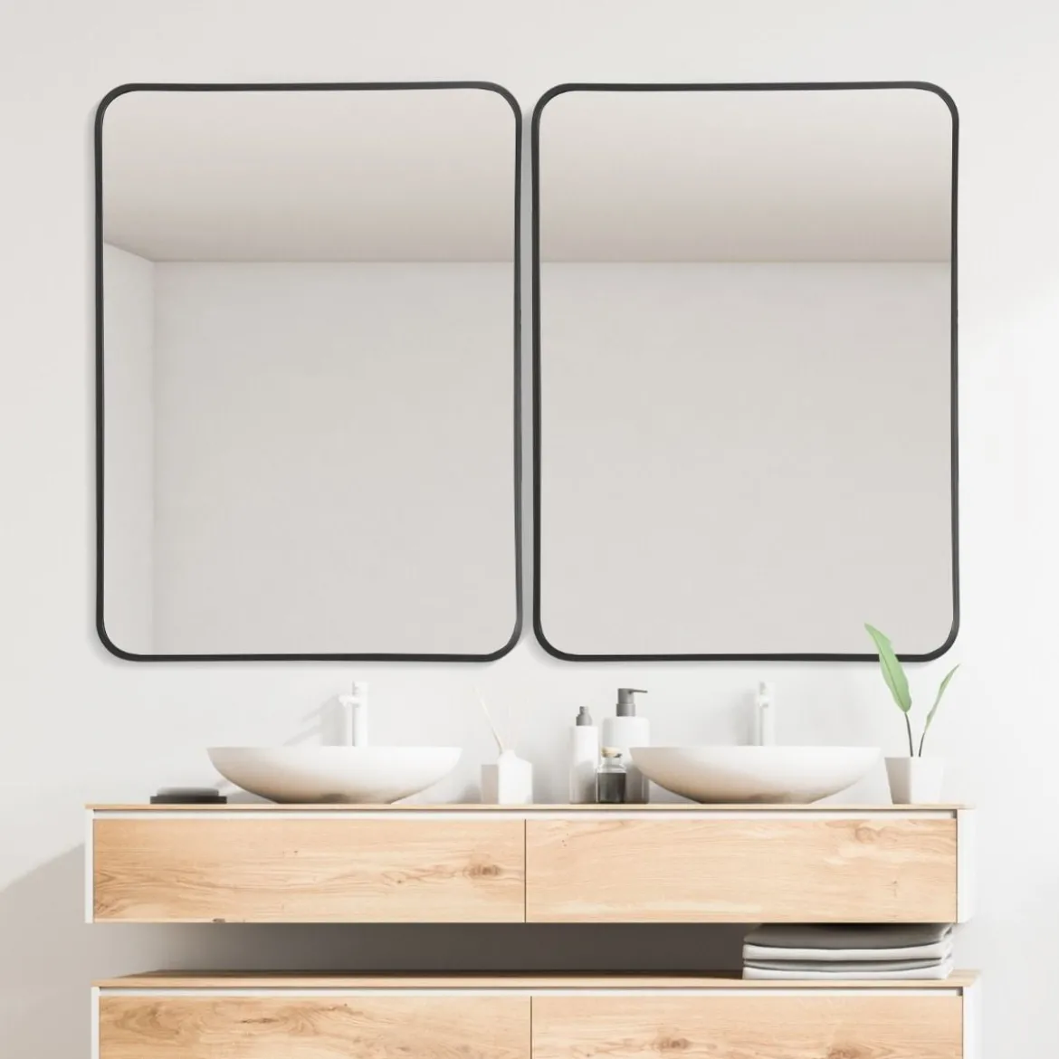 Echteckiger Wandspiegel mit Metallrahmen für Badezimmer 76,5x56cm Schwarz