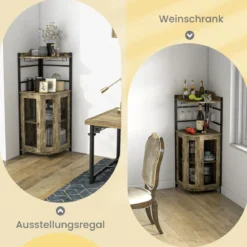 Eck-Barschrank mit Glashalter & Metallgittertüren & Verstellbarem Regal Weinschrank Barschrank