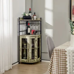 Eck-Barschrank mit Glashalter & Metallgittertüren & Verstellbarem Regal Weinschrank Barschrank