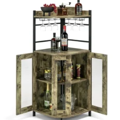 Eck-Barschrank mit Glashalter & Metallgittertüren & Verstellbarem Regal Weinschrank Barschrank