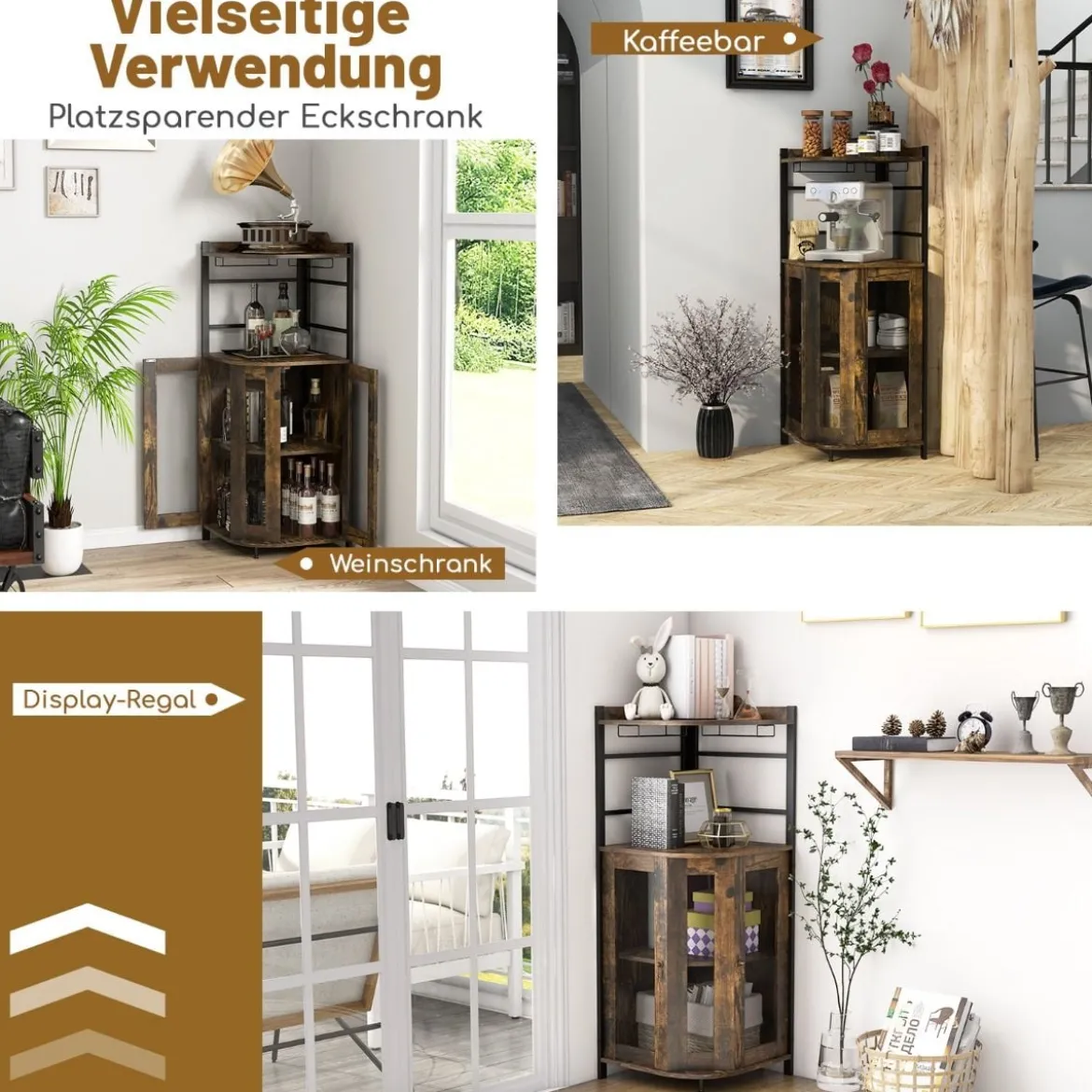 Eck-Barschrank mit Glashalter & Metallgittertüren & Verstellbarem Regal Weinschrank Barschrank