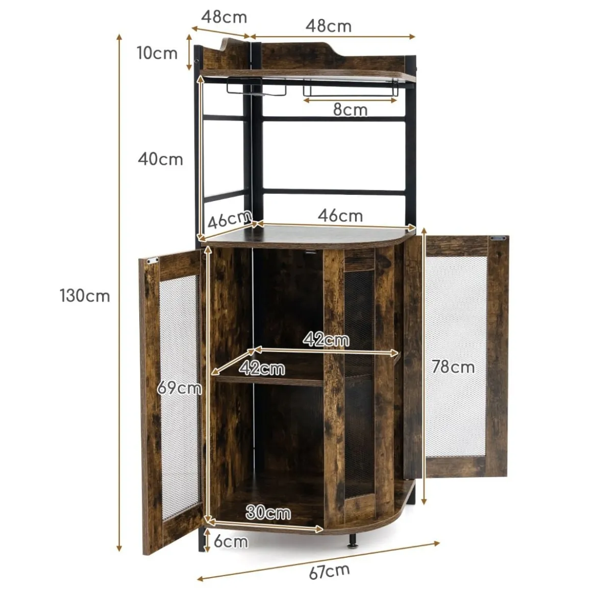 Eck-Barschrank mit Glashalter & Metallgittertüren & Verstellbarem Regal Weinschrank Barschrank