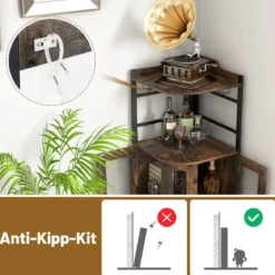Eck-Barschrank mit Glashalter & Metallgittertüren & Verstellbarem Regal Weinschrank Barschrank