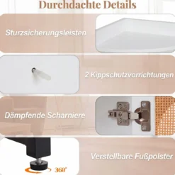 Eck-Bücherregal aus PE-Rattan 172 cm Hochschrank mit 2 Türen & 4 Offenen Regalen Weiß