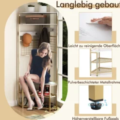 Eck Garderobenständer mit Schuhbank & 12 Metallhaken Freistehender Kleiderständer