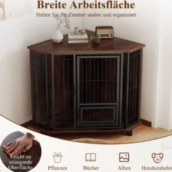 Eck-Hundebox mit Futtertür & Abschließbare Tür Platzsparender Hundekäfig Haustier-Box