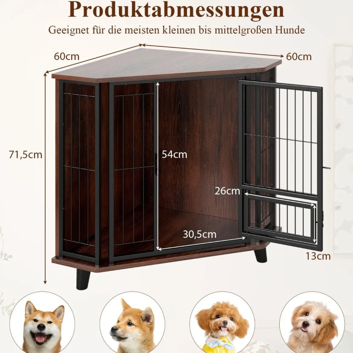 Eck-Hundebox mit Futtertür & Abschließbare Tür Platzsparender Hundekäfig Haustier-Box