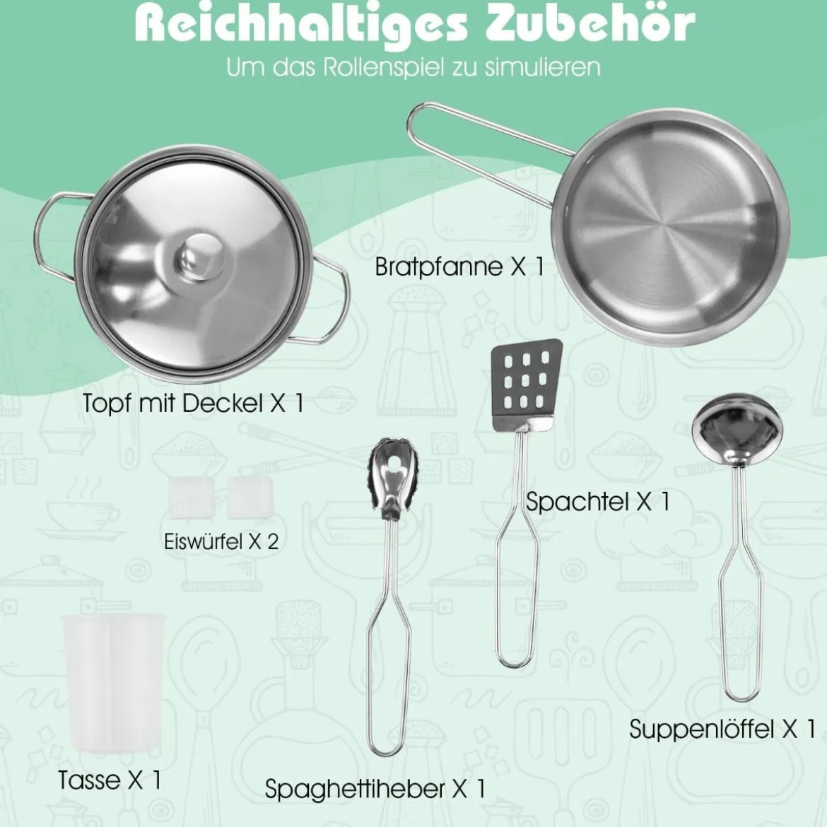 Eckküch Eck Spielküche mit Sound und Licht Kinderküche aus Holz inkl. Spielzubehör Weiß + Natur