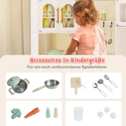 Eckküche mit Licht und Sound Holzspielset mit ausziehbarer Arbeitsplatte Spüle Herd Ofen Kühlschrank Weiß