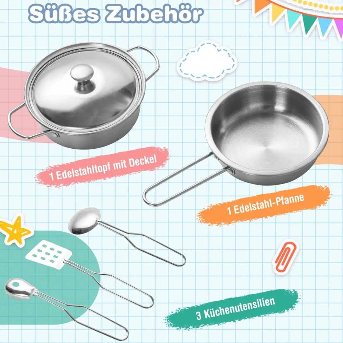 Eckküchen-Spielset für Kinder Spielküche aus Holz mit Herd 82 x 66 x 88 cm Weiß