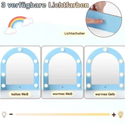 Eck-Kinderschminktisch mit Spiegel & Beleuchtung Prinzessinnen-Schminktisch mit Stuhl-Set Kosmetiktisch Blau