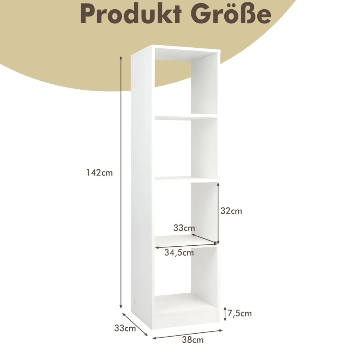 Eckregal 142 cm Schmales Bücherregal 38 x 33 x 142 cm Weiß