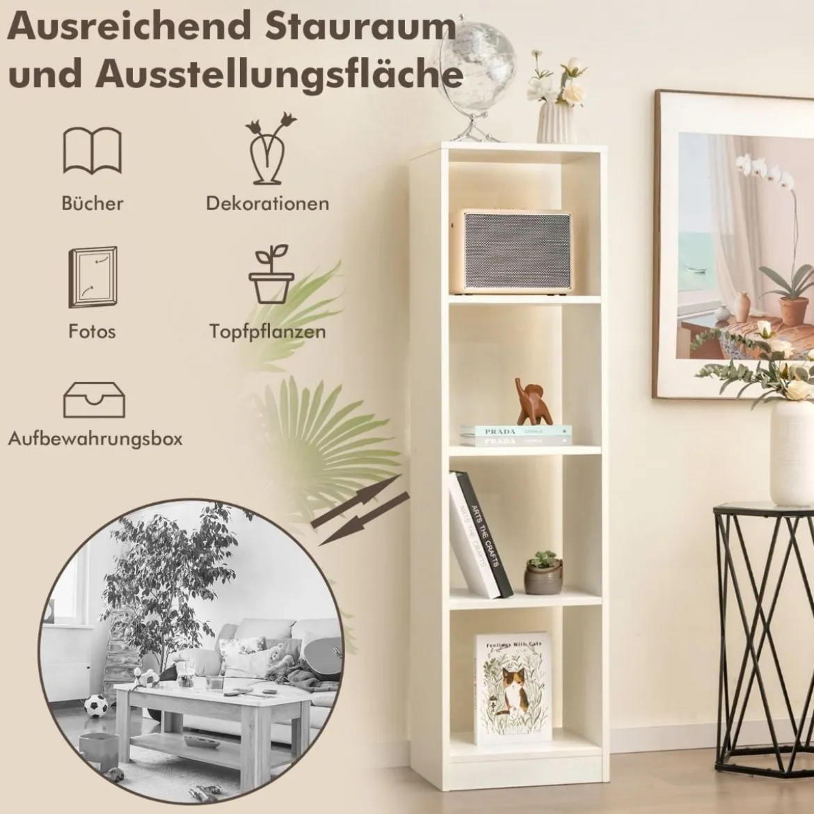 Eckregal 142 cm Schmales Bücherregal 38 x 33 x 142 cm Weiß