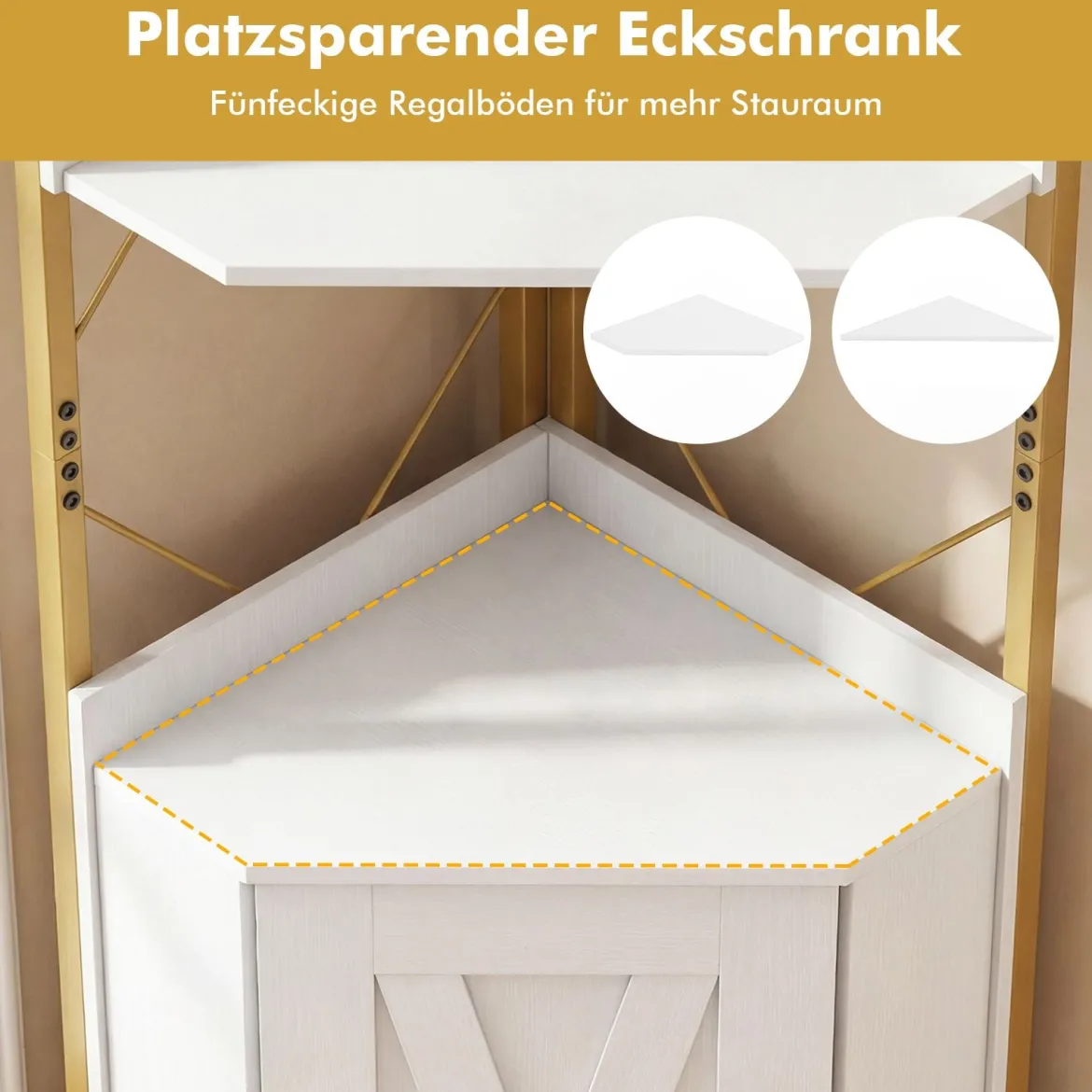 Eckregal mit Stauraum 180 cm hohes Eckschrank mit Absturzsicherungen 5-stöckiges freistehendes Bücherregal Weiß