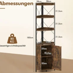 Eckregal mit Stauraum 180 cm hohes Eckschrank mit Absturzsicherungen 5-stöckiges Bücherregal Rustikales Braun