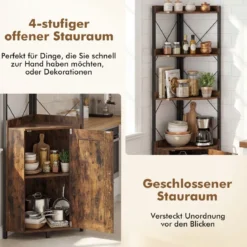 Eckregal mit Stauraum 180 cm hohes Eckschrank mit Absturzsicherungen 5-stöckiges Bücherregal Rustikales Braun
