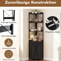 Eckregal mit Stauraum 180 cm hohes Eckschrank mit Absturzsicherungen 5-stöckiges freistehendes Bücherregal Schwarz