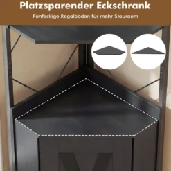 Eckregal mit Stauraum 180 cm hohes Eckschrank mit Absturzsicherungen 5-stöckiges freistehendes Bücherregal Schwarz