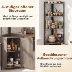 Eckregal mit Stauraum 180 cm Hohes Eckschrank mit Absturzsicherungen 5-stöckiges Freistehendes Bücherregal Grau