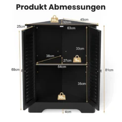 Eckschrank mit Lamellentür & Höhenverstellbarem Regal Platzsparend Badezimmerschrank Schwarz