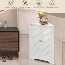 Eckschrank mit Lamellentür & Höhenverstellbarem Regal Platzsparend Badezimmerschrank Weiß