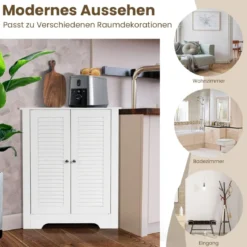 Eckschrank mit Lamellentür & Höhenverstellbarem Regal Platzsparend Badezimmerschrank Weiß