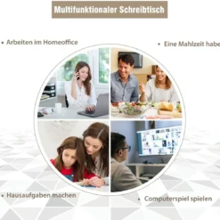 Eckschreibtisch aus Holz Kompakter Schreibtisch mit Schublade & Regalen 75 x 75 x 76 cm Natur + Weiß