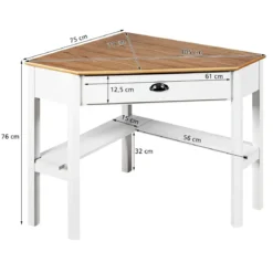 Eckschreibtisch aus Holz Kompakter Schreibtisch mit Schublade & Regalen 75 x 75 x 76 cm Natur + Weiß