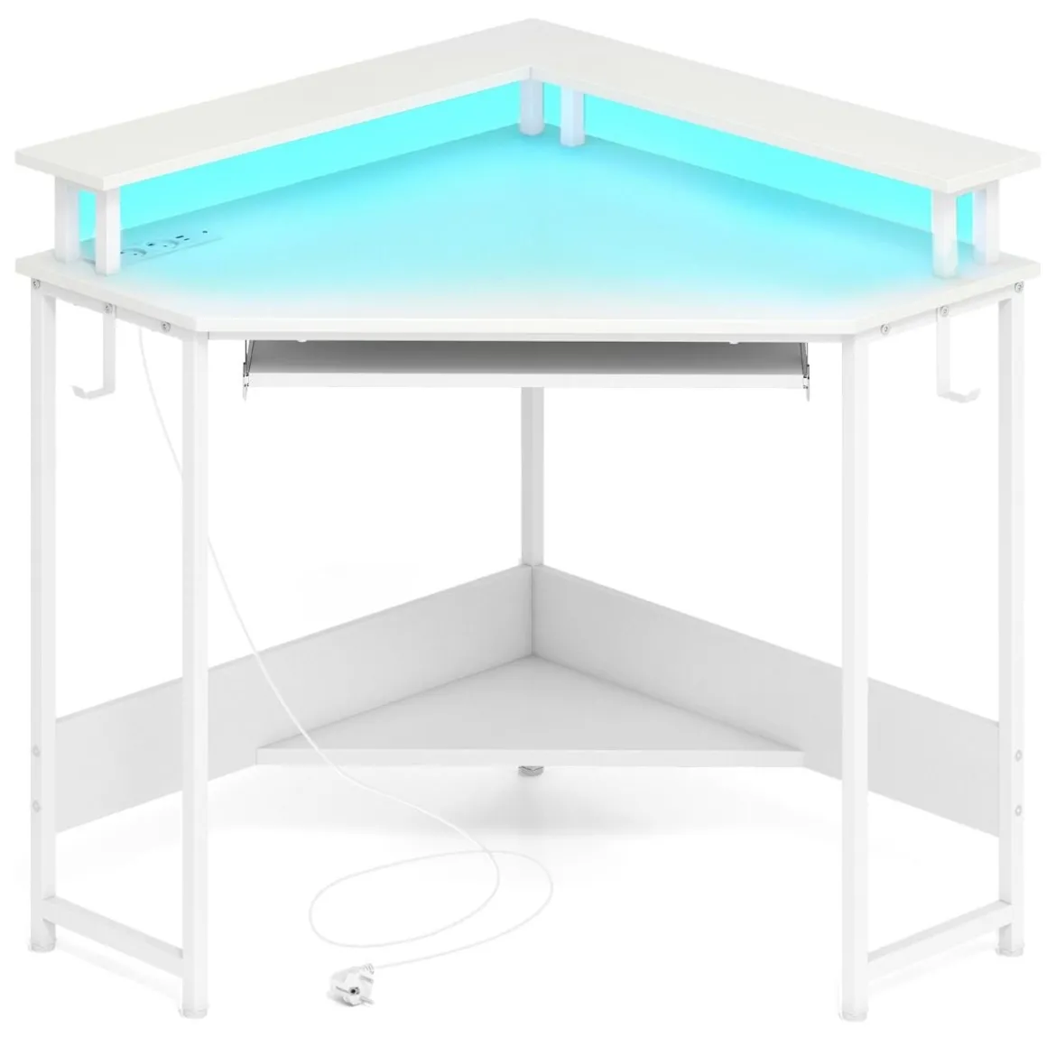 Eckschreibtisch mit Ladestation & LED & Tastaturablage & Monitorständer Gamingtisch Weiß