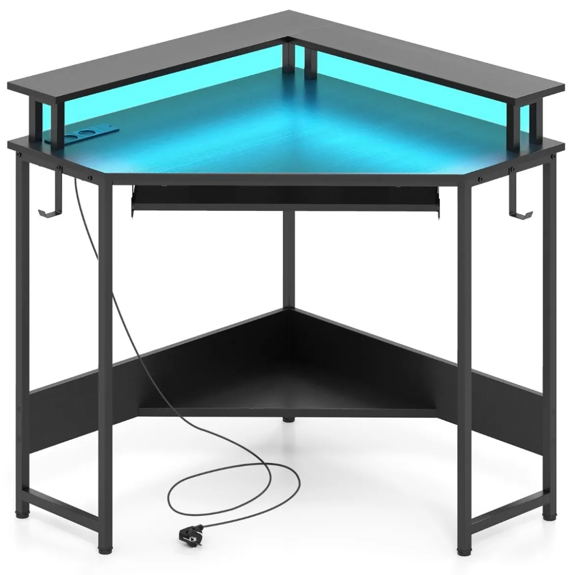Eckschreibtisch mit Ladestation & LED & Tastaturablage & Monitorständer Gamingtisch Schwarz