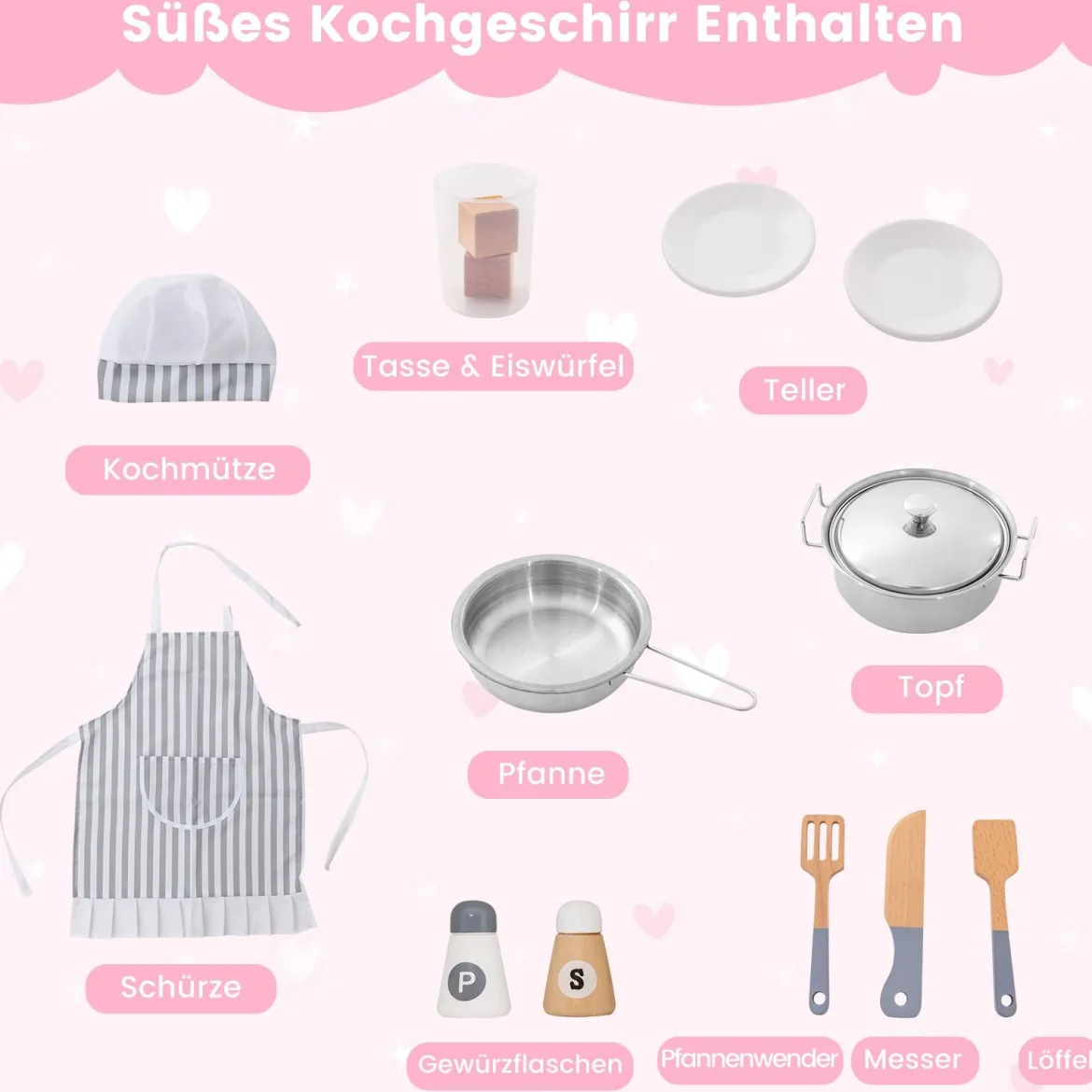 Eckspielküche Küchen-Spielset mit Dunstabzugshaube Eismaschine Mikrowelle Backofen Waschmaschine Rosa