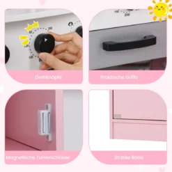 Eckspielküche Küchen-Spielset mit Dunstabzugshaube Eismaschine Mikrowelle Backofen Waschmaschine Rosa
