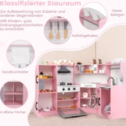 Eckspielküche Küchen-Spielset mit Dunstabzugshaube Eismaschine Mikrowelle Backofen Waschmaschine Rosa