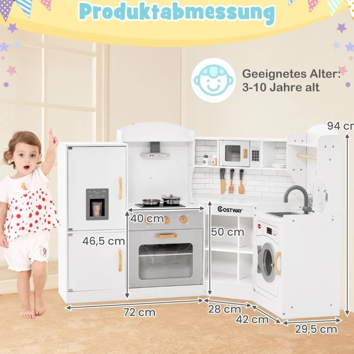 Eck Spielküche mit Licht & Sound & Spüle & Eismaschine & Backofen & Kinderküche Weiß