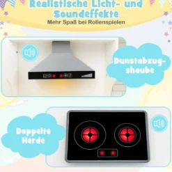 Eck Spielküche mit Licht & Sound & Spüle & Eismaschine & Backofen & Kinderküche Weiß