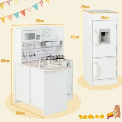 Eck Spielküche mit Separatem Kühlschrank & Sound & Spielzubehör Kinderküche Weiß