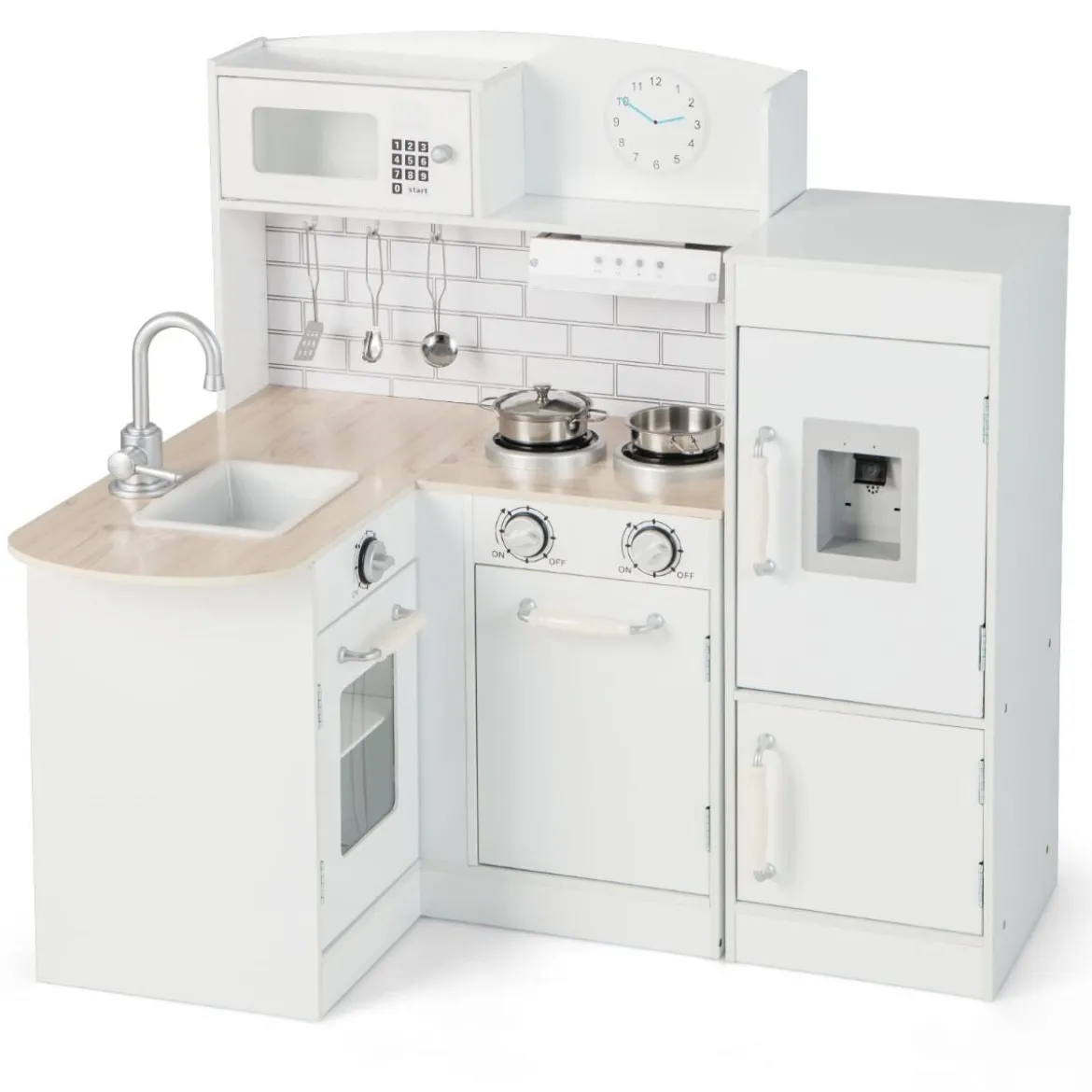 Eck Spielküche mit Separatem Kühlschrank & Sound & Spielzubehör Kinderküche Weiß