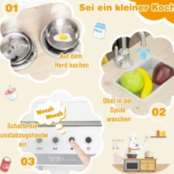 Eck Spielküche mit Separatem Kühlschrank & Sound & Spielzubehör Kinderküche Weiß