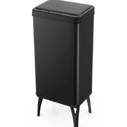 Edelstahl-Mülleimer 50 L Automatischer Bewegungssensor-Abfalleimer mit offener Deckel 33,5 x 26 x 83,5 cm Schwarz