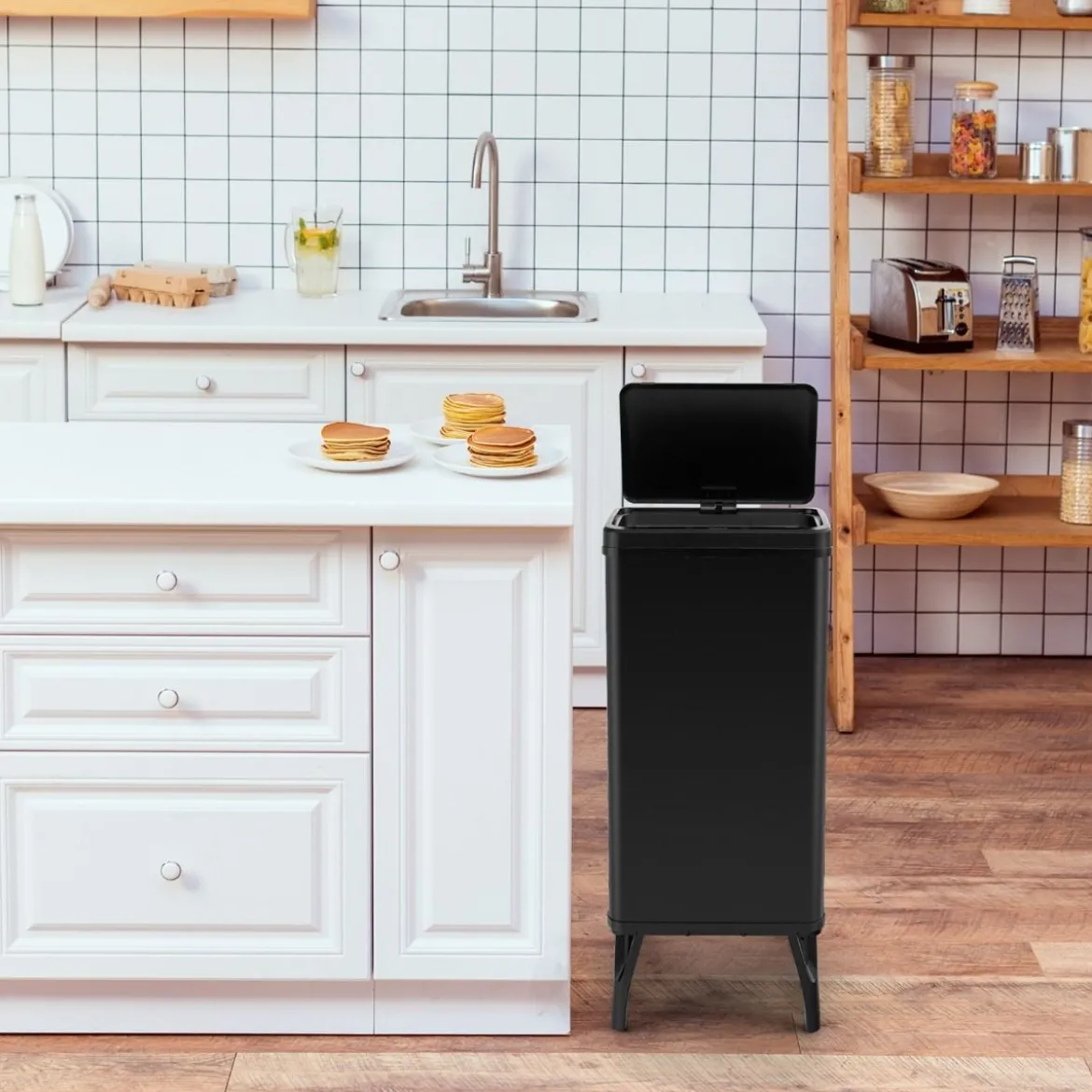 Edelstahl-Mülleimer 50 L Automatischer Bewegungssensor-Abfalleimer mit offener Deckel 33,5 x 26 x 83,5 cm Schwarz