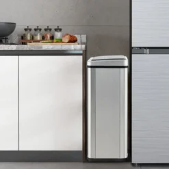 Edelstahl-Mülleimer 50 L Automatischer Bewegungssensor-Abfalleimer mit offener Deckel 33,5 x 26 x 83,5 cm Silber