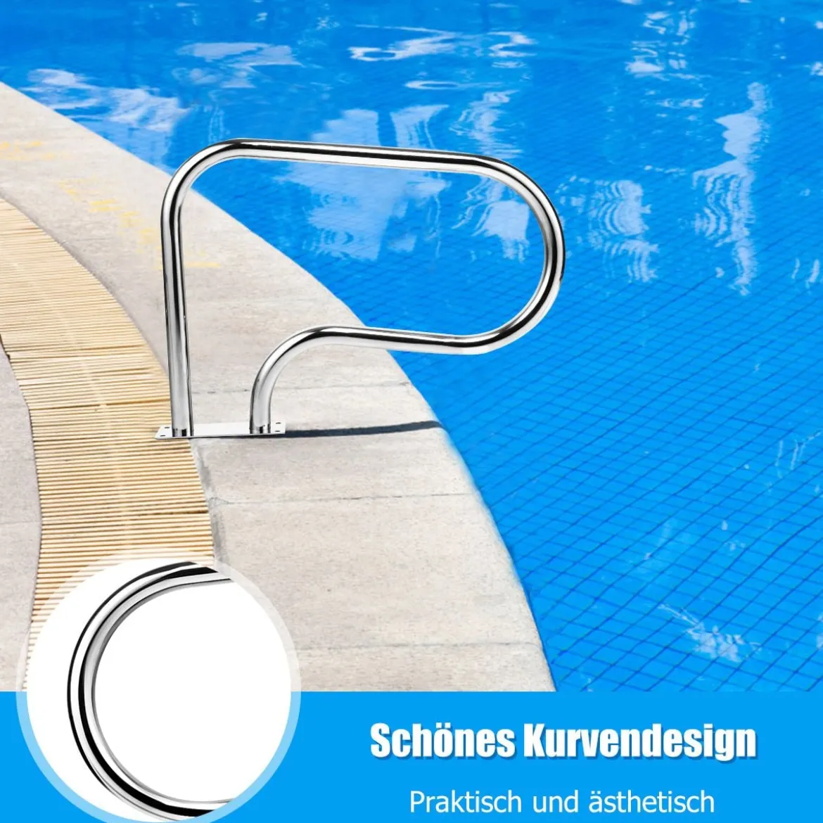 Edelstahl 304 Pool-Handlauf Schwimmbad Leiter Handlauf Einstiegsleiter mit Bodenplatte