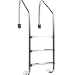 Edelstahl-Poolleiter 3-stufige Schwimmbadleiter mit rutschfesten Stufen 53 x 63 x 147 cm Silber