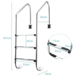 Edelstahl-Poolleiter 3-stufige Schwimmbadleiter mit rutschfesten Stufen 53 x 63 x 147 cm Silber