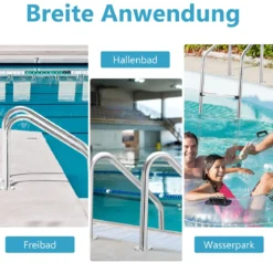 Edelstahl-Poolleiter 3-stufige Schwimmbadleiter mit rutschfesten Stufen 53 x 63 x 147 cm Silber