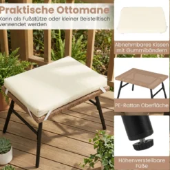 Eierstuhl Rattan mit Fußhocker Gartenliege Loungestuhl mit bequemen Kissen & Polstern Rattansessel Beige