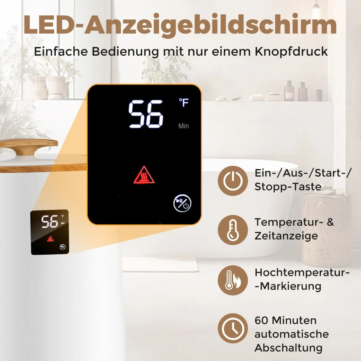 Eimer Handtuchwärmer für das Badezimmer 18 L großer Deckenwärmer mit LED-Anzeige Weiß