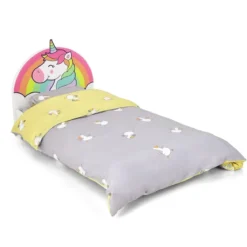 Einhorn-Muster Kinderbett mit weichem Kopfteil & Fußteil Babybett 151 x 76 x 70 cm Bunt
