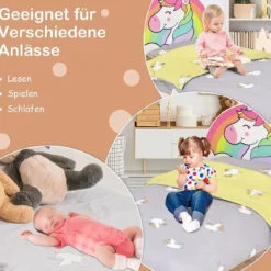 Einhorn-Muster Kinderbett mit weichem Kopfteil & Fußteil Babybett 151 x 76 x 70 cm Bunt