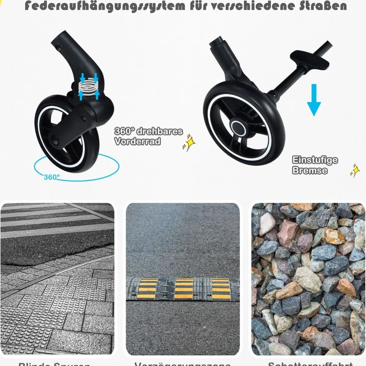 Ein-Knopf-Klappbar Kinderwagen mit Verstellbare Rückenlehne & Fußstütze Blau